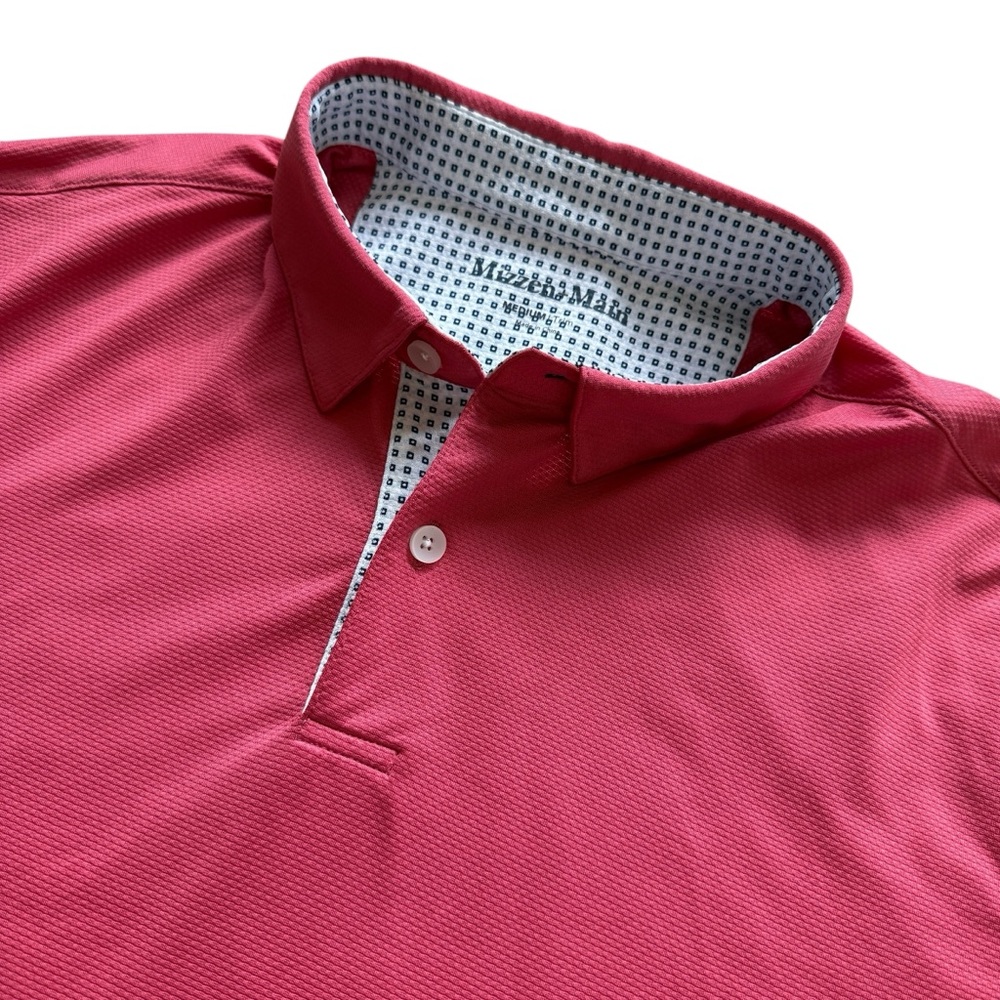 Mizzen+Main Polo Shirt Men's Size M Pink Trim Fit Short Sleeve Golf Stretch